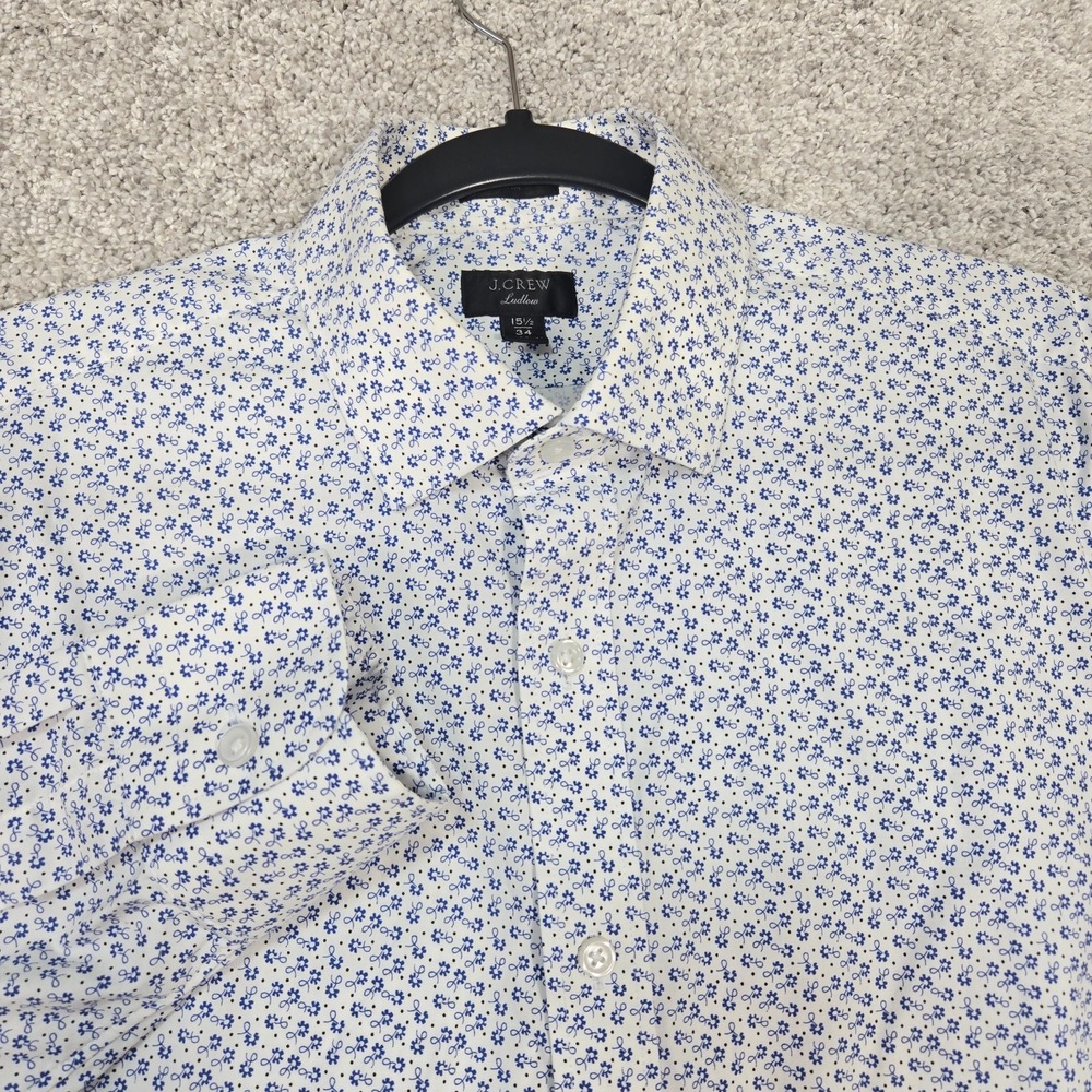 J. Crew Ludlow Shirt Mens 15.5 /34 (Medium) slim Fit White Blue Floral printed